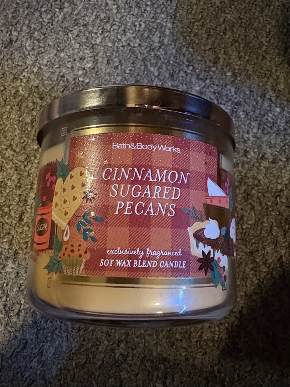 Bath & Body Works Cinnamon Sugared Pecans Candle - Red Plaid Label